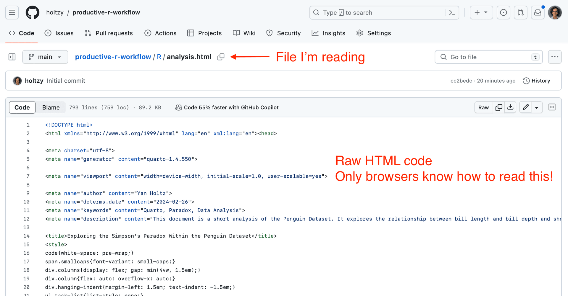 An HTML read in a github repo